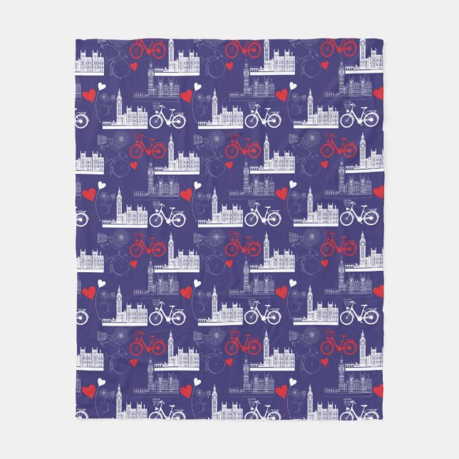 London Landmarks Pattern Fleece Blanket (Front)