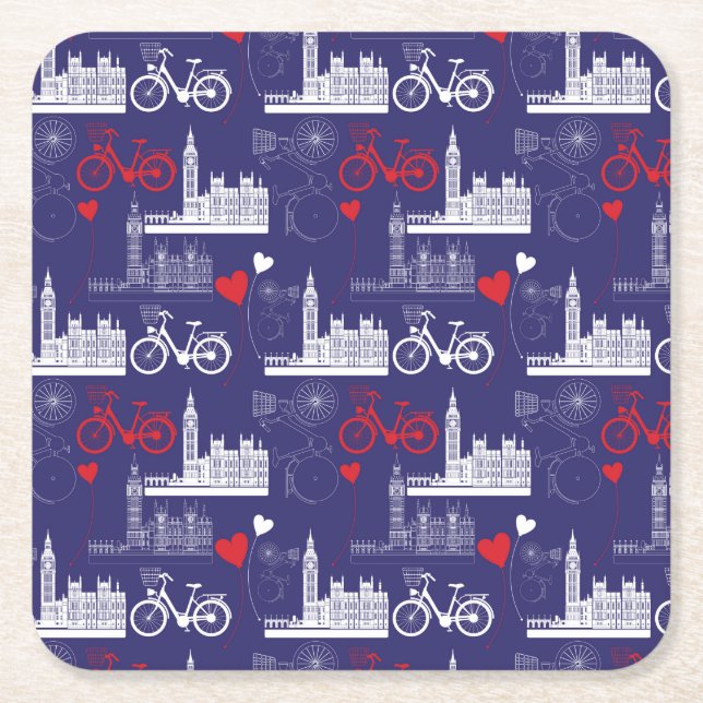 London Landmarks Pattern Square Paper Coaster (Front)