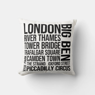 London Landmarks Typography - England Word Art Cushion