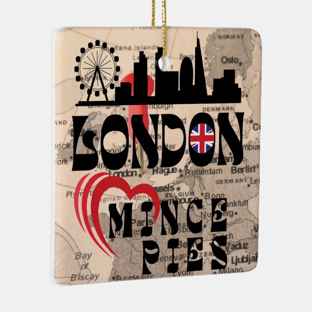 London Loves Mince Pies Cityscape Ceramic Ornament (Right)