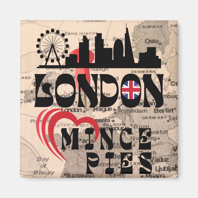 London Loves Mince Pies Cityscape Magnet (Front)