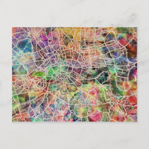 London Map Art Watercolour Postcard