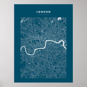 London Map Print, Poster Paper Dark Blue