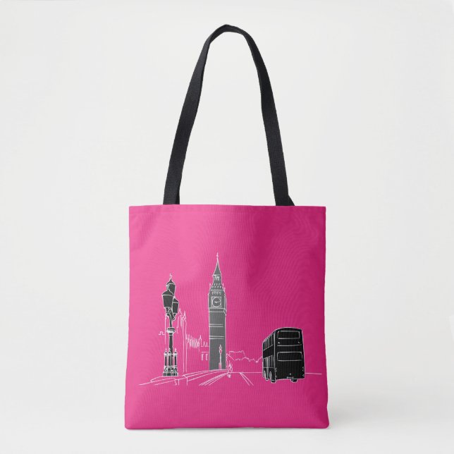 London Neon Modern Pop Art Sketch Black Cool Tote Bag (Front)