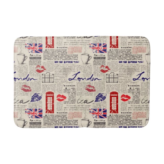 London Newspaper Pattern Bath Mat (Front)
