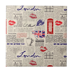 London Newspaper Pattern Ceramic Tile