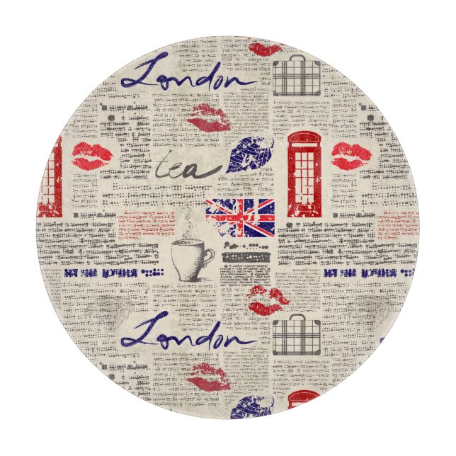 London Newspaper Pattern Cutting Board (Front)