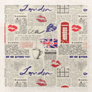 London Newspaper Pattern Glass Coaster