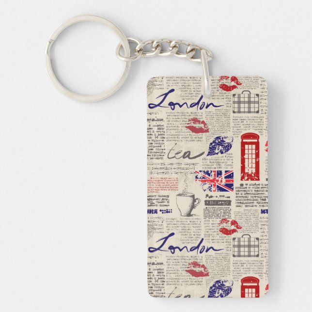 London Newspaper Pattern Key Ring (Front)