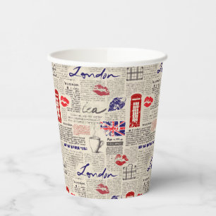London Newspaper Pattern Paper Cups