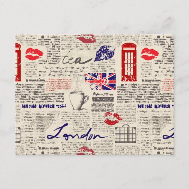 London Newspaper Pattern Postcard (Front)