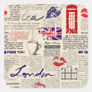London Newspaper Pattern Square Sticker