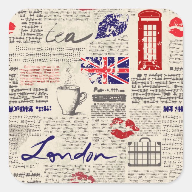 London Newspaper Pattern Square Sticker (Front)