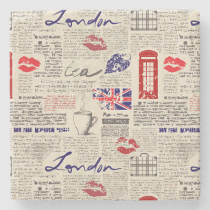 London Newspaper Pattern Stone Coaster