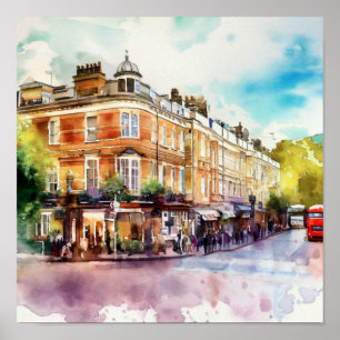 London- Notting Hill (D), Watercolor Poster