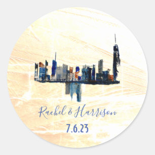 London Painted Landscape Ink Art Wedding   Classic Round Sticker