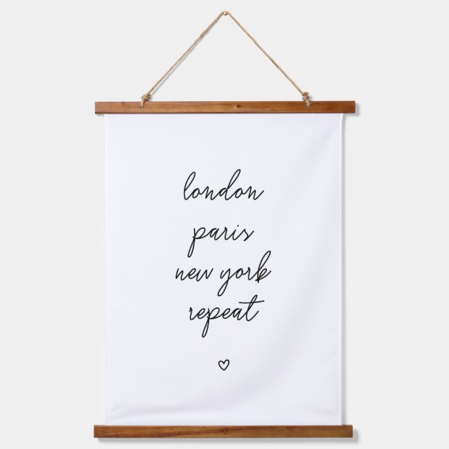 'London Paris New York Repeat' Hanging Tapestry (Front)