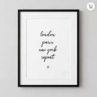 'London Paris New York Repeat' Poster | Pink 8x10