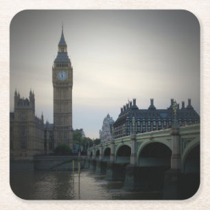 London-Parliament-Elizabeth Tower-Big Ben Square Paper Coaster