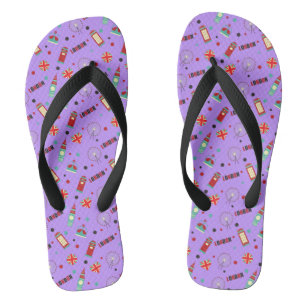 London Pattern with Purple Background Thongs