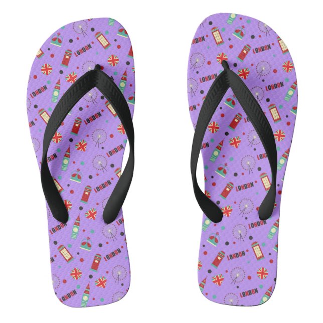 London Pattern with Purple Background Thongs (Footbed)