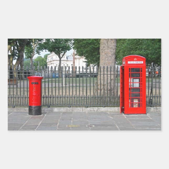 London phone booth & postbox rectangular sticker (Front)