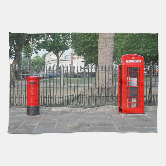 London phone booth & postbox tea towel (Horizontal)