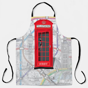 London Phone Booth Tube Map 🇬🇧 Custom Name Apron