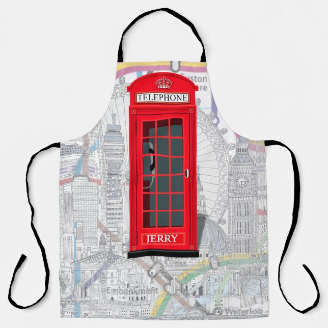 London Phone Booth Tube Map 🇬🇧 Custom Name Apron (Front)