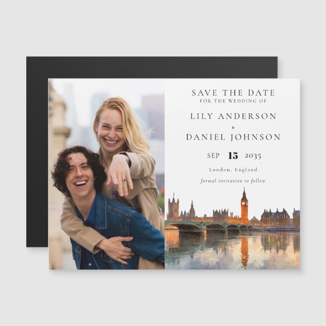 London Photo Wedding Save The Date Magnetic Invitation (Front/Back)