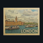 London Postcard England Vintage Travel<br><div class="desc">London design in Vintage Travel style featuring Westminster Abbey on the River Thames for this fun England UK scene.</div>