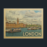 London Postcard England Vintage Travel<br><div class="desc">London design in Vintage Travel style featuring Westminster Abbey on the River Thames for this fun England UK scene.</div>