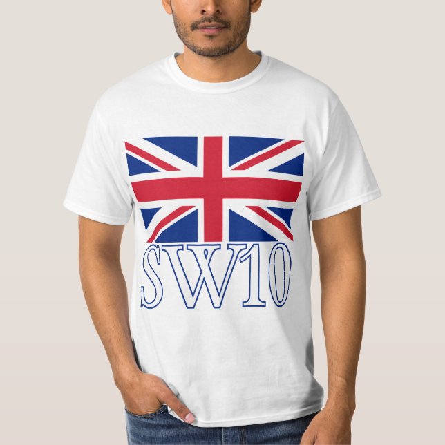 London Postcode SW10 with Union Jack T-Shirt (Front)