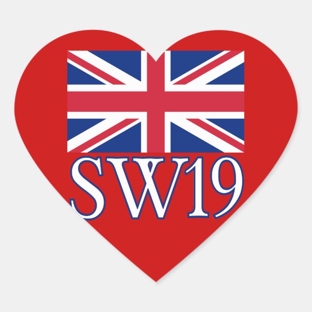 London Postcode SW19 with Union Jack Heart Sticker (Front)