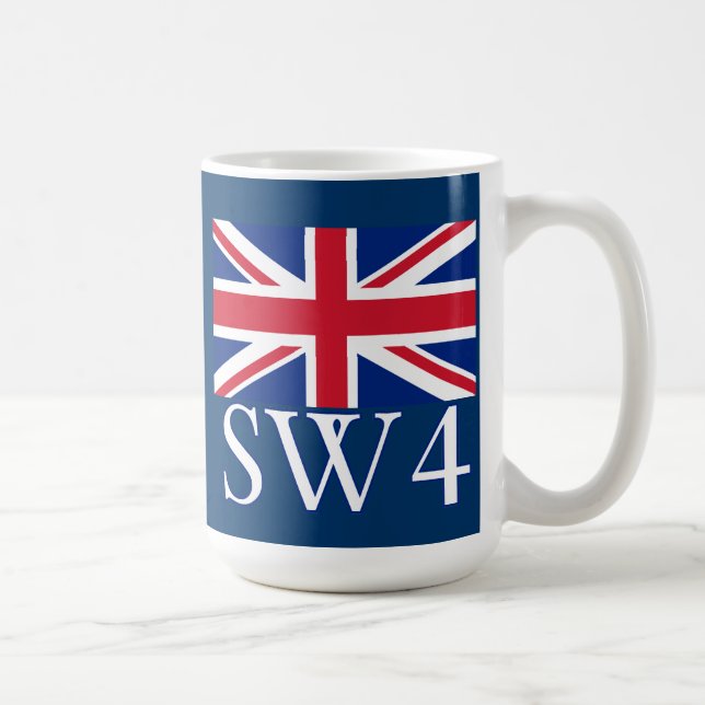 London Postcode SW4 with Union Jack Coffee Mug (Right)