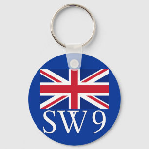 London Postcode SW9 with Union Jack Key Ring