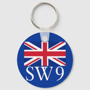 London Postcode SW9 with Union Jack Key Ring