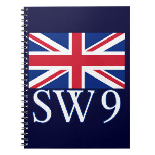 London Postcode SW9 with Union Jack Notebook