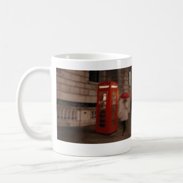 London Rainy Day Red Phone Box / Umbrella Mug (Left)