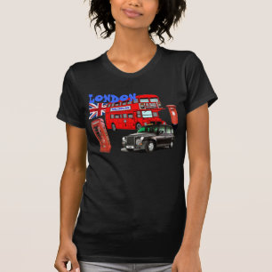 london red bus and icons of england tshirt