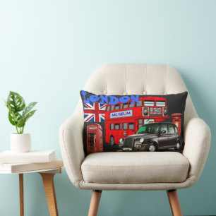london red bus and icons of england tshirt lumbar cushion