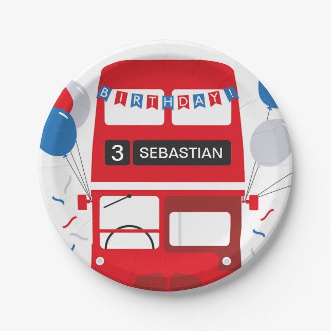 London Red Bus Birthday Personalized Paper Plate (Front)