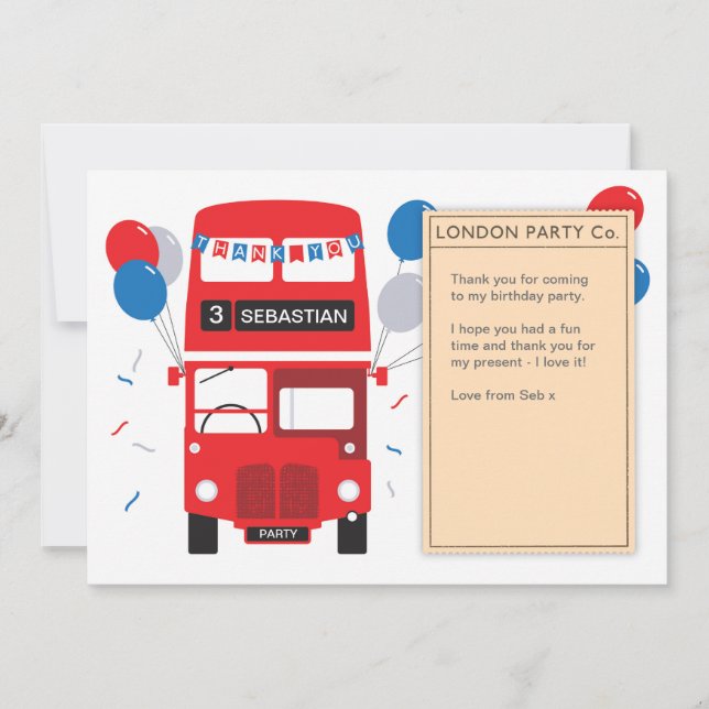 London Red Bus Birthday Thank You Card (Front)