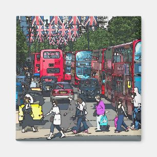 London red bus comic cartoon street England UK Magnet