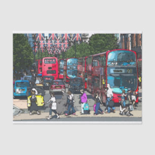 London red bus comic cartoon street England UK Tissue Paper