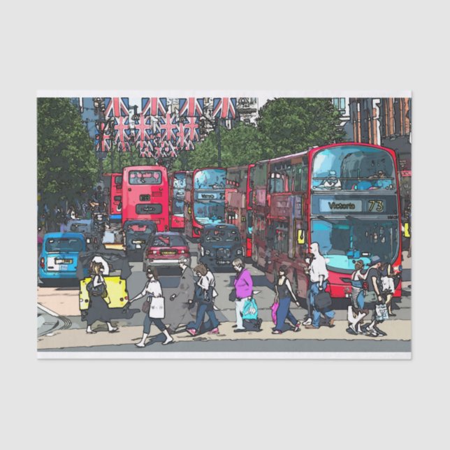 London red bus comic cartoon street England UK Tissue Paper (Front)