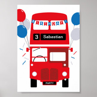 London Red Bus Personalised Party Poster