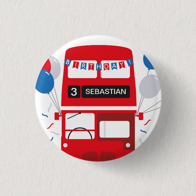 London Red Bus Personalized Birthday Badge (Front)