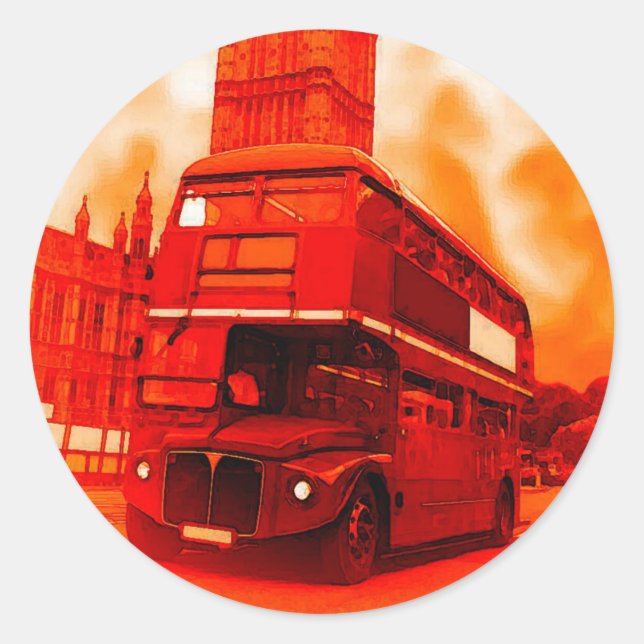 London Red Bus & the Big Ben Classic Round Sticker (Front)