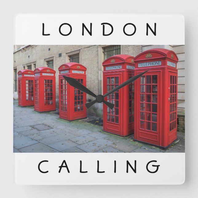 London red phone boxes square wall clock (Front)
